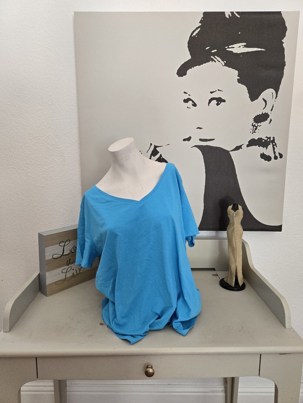 NWT Womens New York & Company Bright Turquoise V-Neck Short Sleeve Tee Size XL